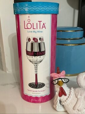 Lolita Pink and Turquoise 'Girlfriends Forever' Decorative Wine Glass